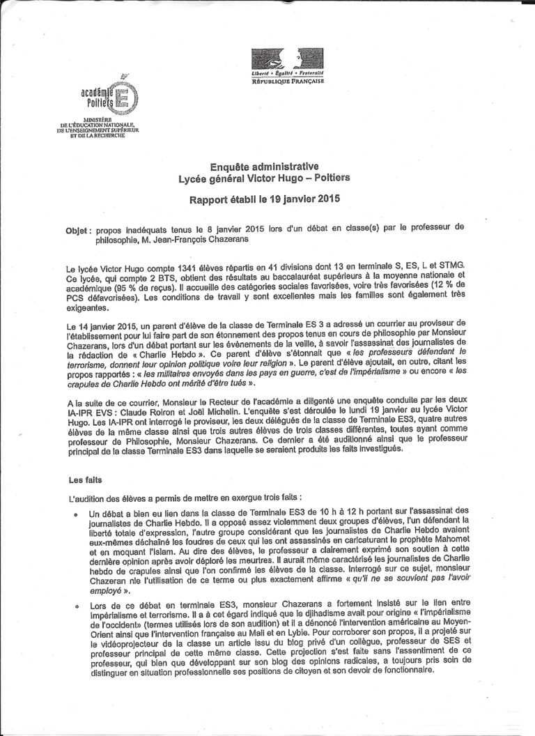 Rapport enquête administrative 19 janvier 2015 JeanFrançois Chazerans